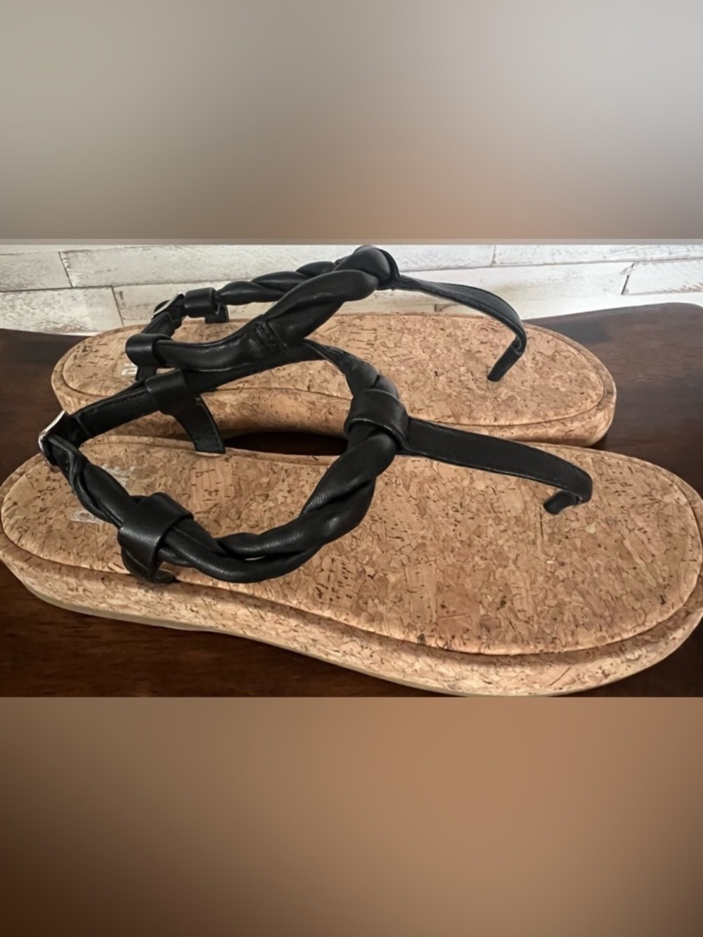 PAIGE dawn twisted strap sandal in black leather in size 7.5 NWOT